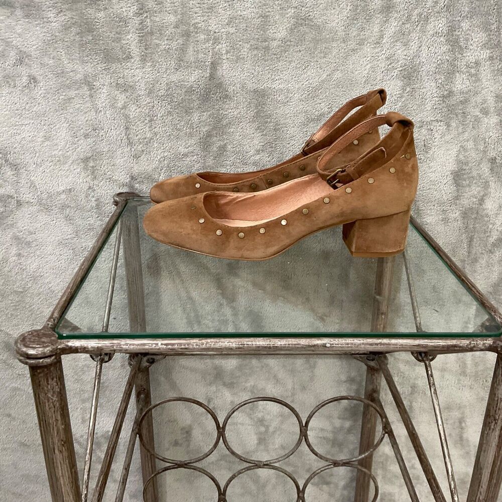 Madewell Inez shoes women’s size 7.5 Mary Jane Studded suede leather Brown ankle